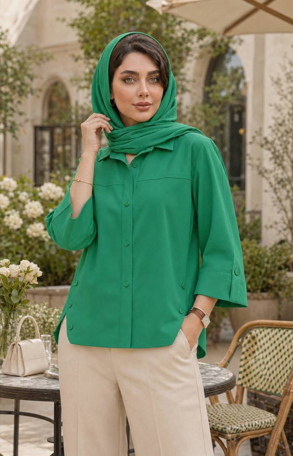 شومیز بغل دکمه داکرون