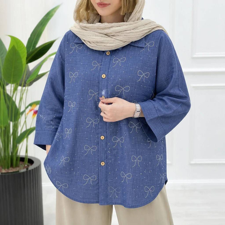 شومیز مانتویی نگین پاپیون