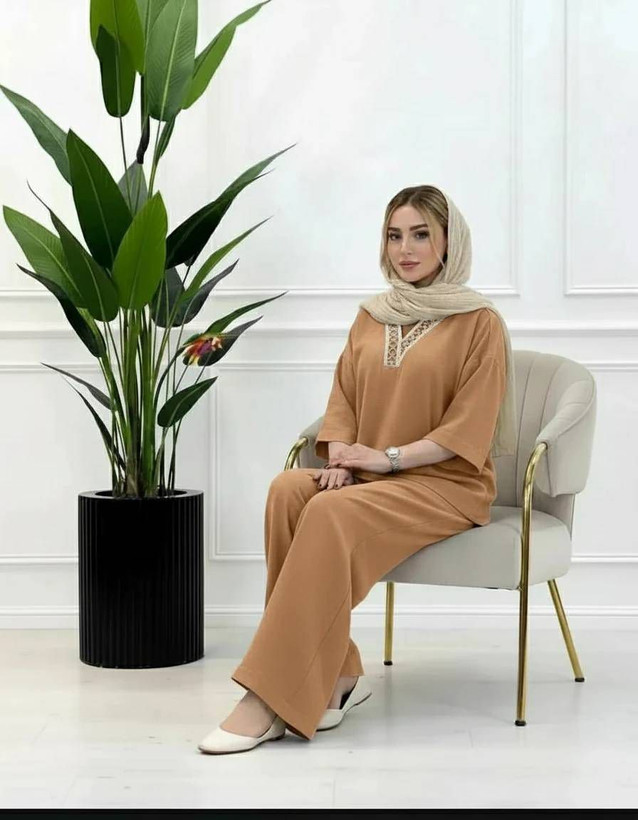 ست شومیز شلوار یقه کنفی