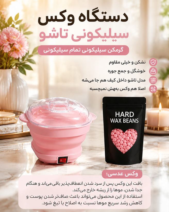 پک دستگاه شمع سیلیکونی به همراه وکس عدسی برای از بین بردن مو های زاعد