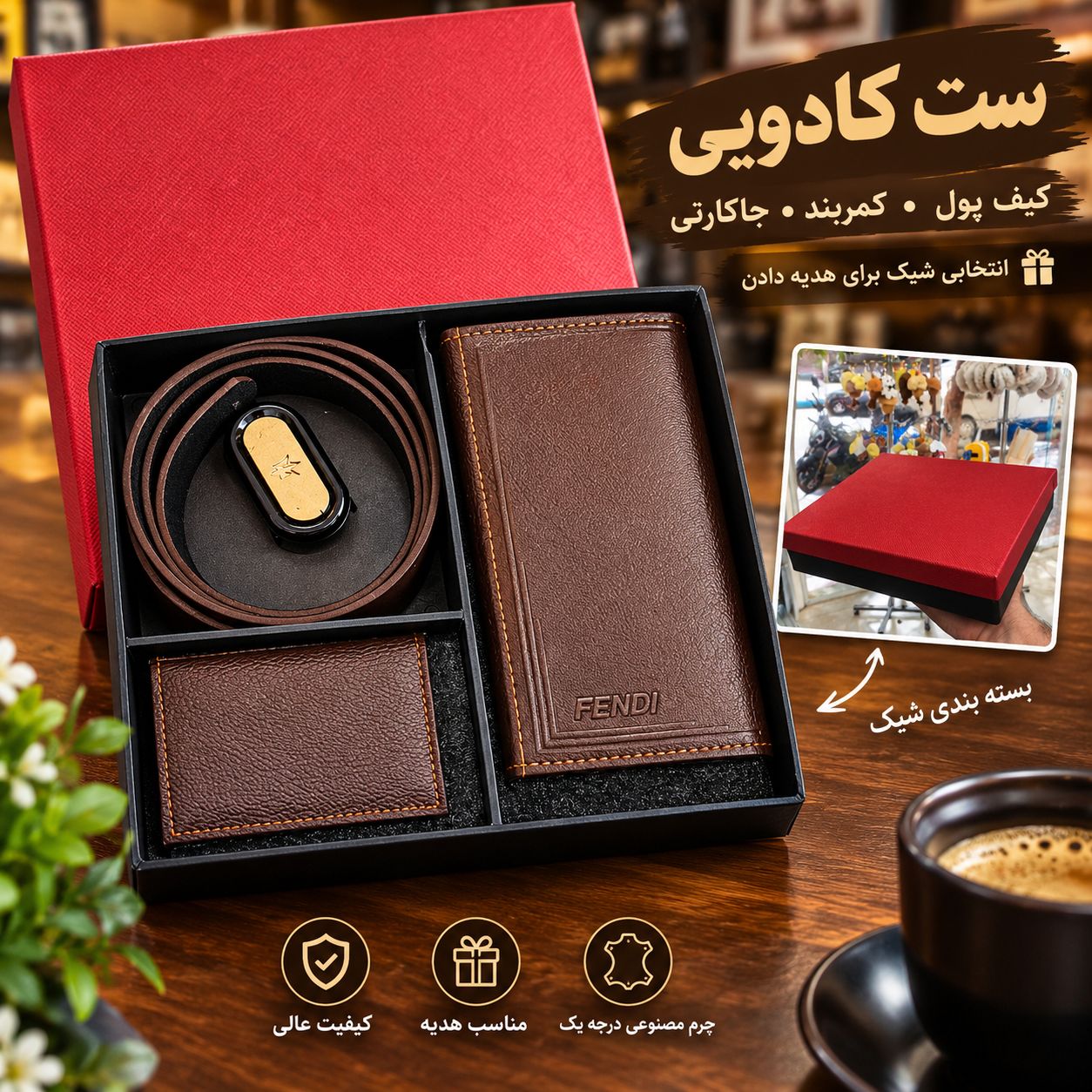 ست کادویی مردانه کمربند کیف پول و کارت